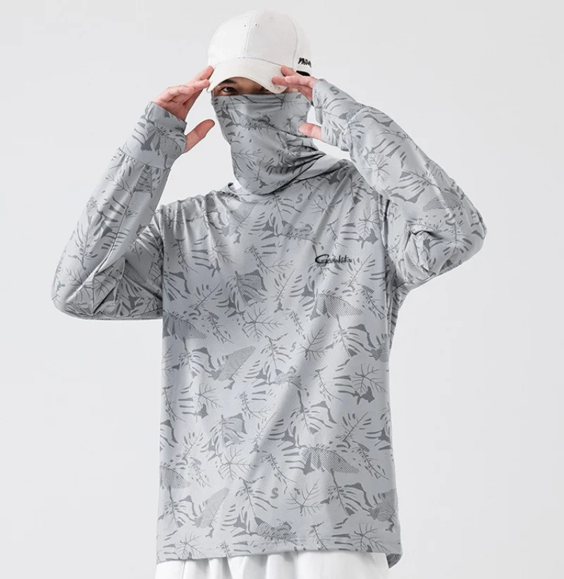 GAMAKATSU Fishing Hoodie Men Summer Thin Ice Silk Breathable Magic Headband Covering Face and Sun Protection Clothing
