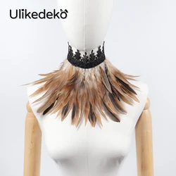 Feather Lace Fake Collar Women Feather Necklace Halloween Witch Cosplay Masquerade Rave Party Stage Performance Feather Shawls