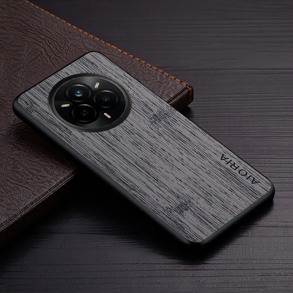 Elegant Straight Wood Grain PU Leather Phone Case