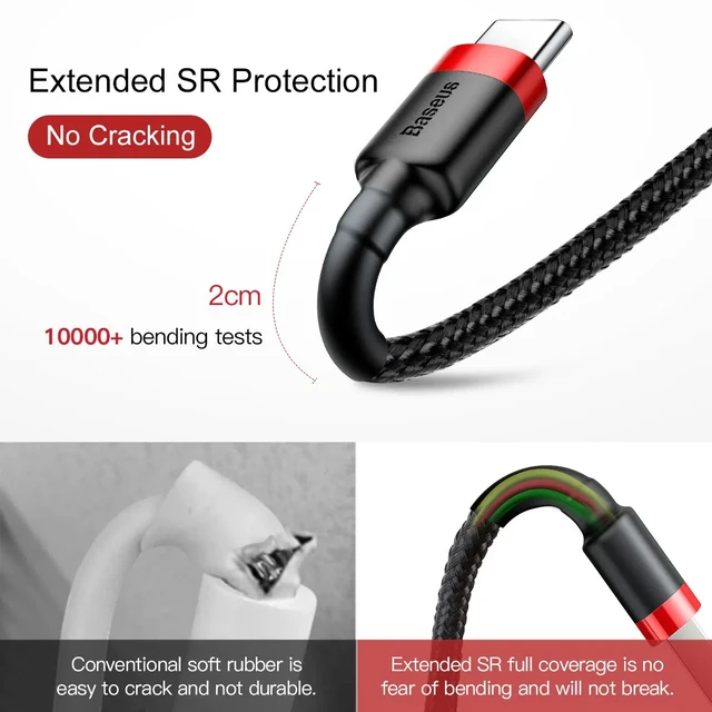Cable Baseus USB C para oneplus 12 Cable de carga rápida 3,0 USB C Cable de carga rápida tipo C para Huawei Xiaomi 13 Cable cargador de USB-C 3