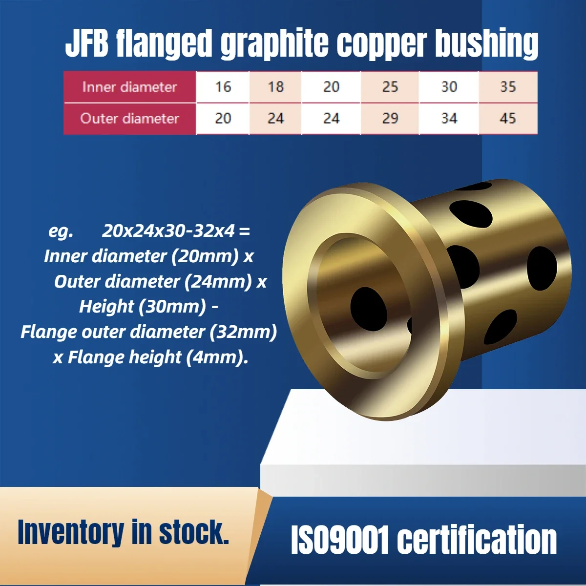 

1PC JFB Oilless Bearing,Flanged Graphite Copper Bushing Solid Lubricant,Multiple Inner Diameter Sizes (16-35mm),Wear-Resistant