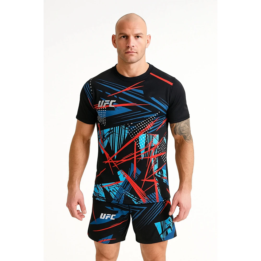 UFC جديد أعلى المقاتلين القتال القتال الحدث المحملة السراويل الرجال النساء تنفس جيرسي المصارعة تشغيل امتصاص العرق مجموعة