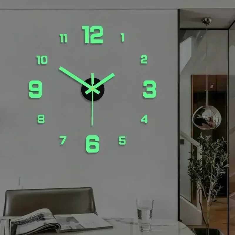 3D Luminous Wall Clock Frameless Acrylic DIY Digital Clock Wall Stickers Mute for Office Living Room Bedroom Decor wall clock 3d wall clock led digital clock 3d number wall clock
