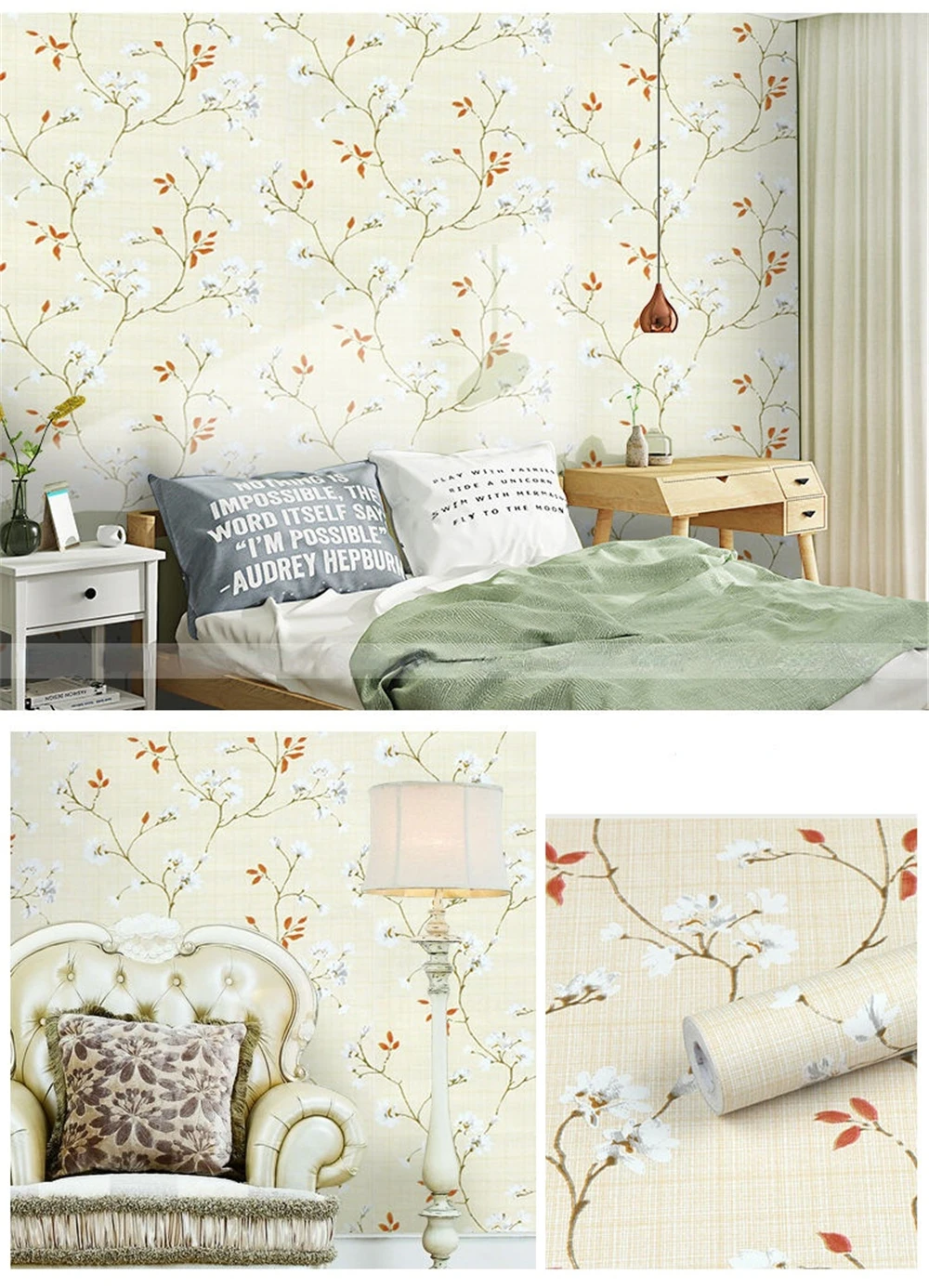 Autoadesivo Floral PVC Wallpaper, Modern Flower Wallpaper,