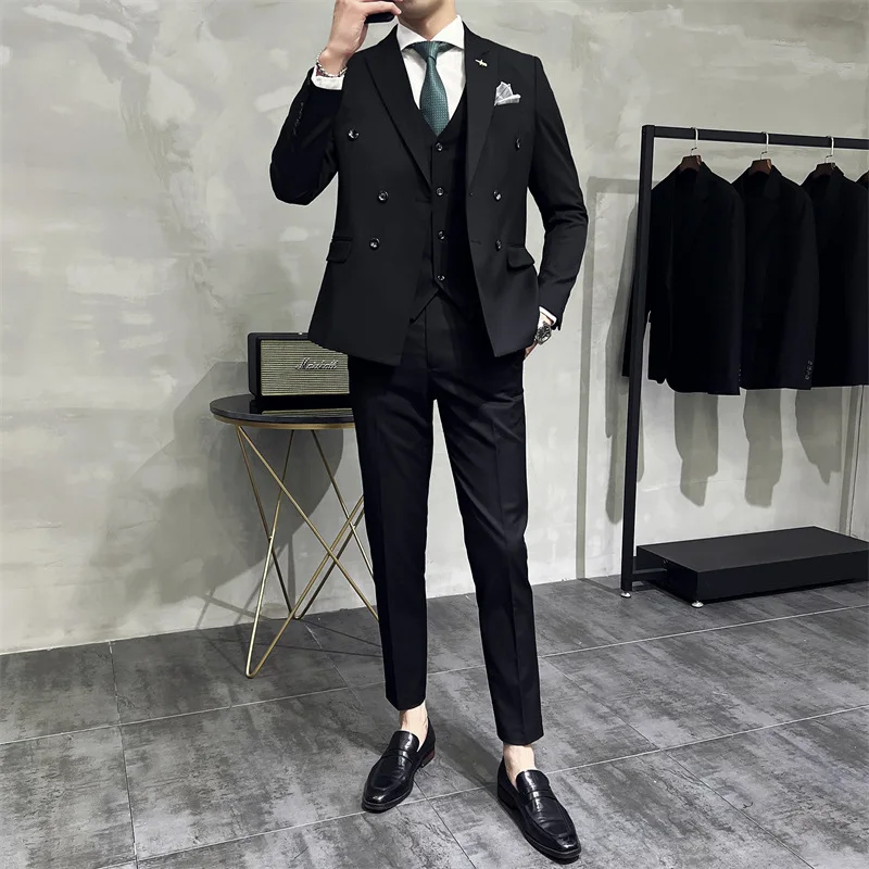 ZX269High-grade black velvet suit, double-breasted velvet suit, two-piece suit for men, wedding groom gift, slim fit