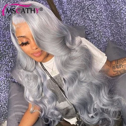 13x4 Silver Grey Colored Lace Front Wigs For Women Deep Body Wave HD Lace Front Human Hair Wig 200% Gray 13x6 Lace Wig Prepluck