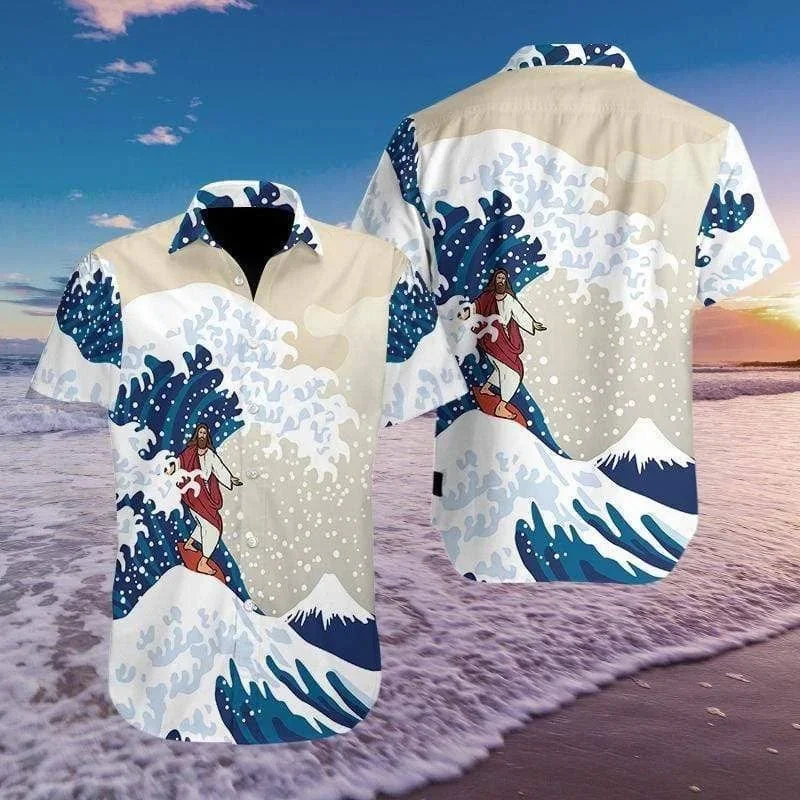 thumbnail image 1 of Jesús toma mi mano Jesús es mi salvador Camisas hawaianas para hombre y mujer Camisas playeras con cruz de león Camisas florales frescas de verano Ropa, 1 of 5