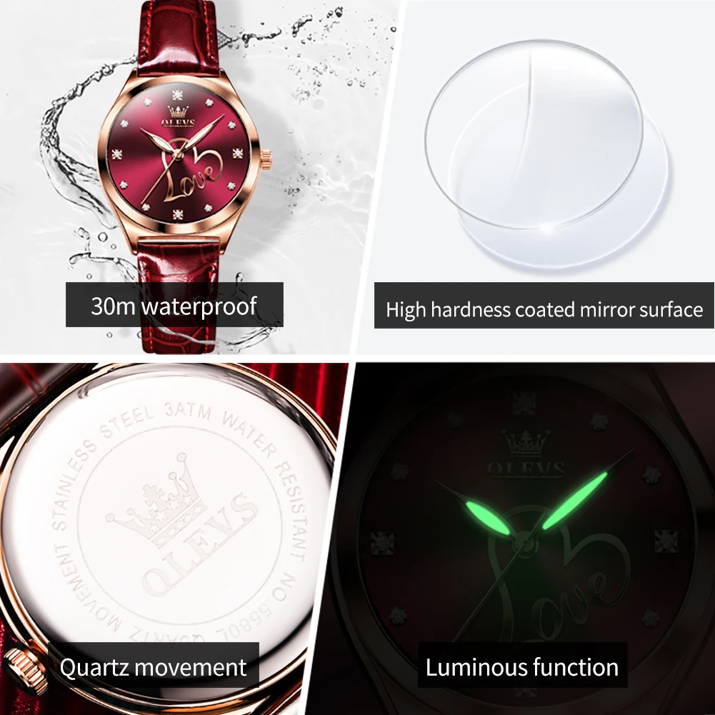 Luxury Original Brand Watch for Women Waterproof Diamond Leather Strap Bracelet Gift Set Fashion Ladies Quartz Wristwatch Box