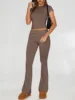 European and American Women's Spring Summer Casual Solid Color Slim Fit Short Sleeved Pants Set 3