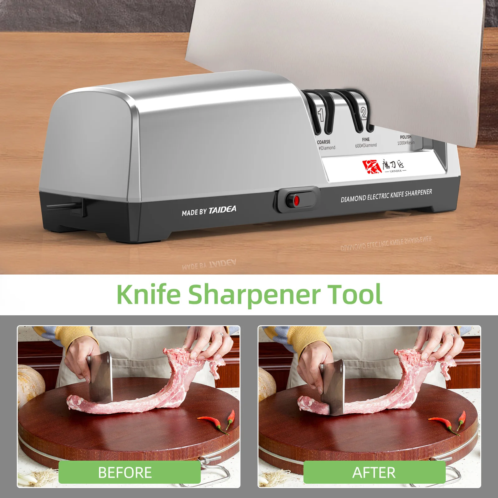 TAIDEA TG2302 Electric Knife Sharpener 15 and 20 Degrees 3-Stage System Stainless Steel Knife Sharpener for Kitchen Knives