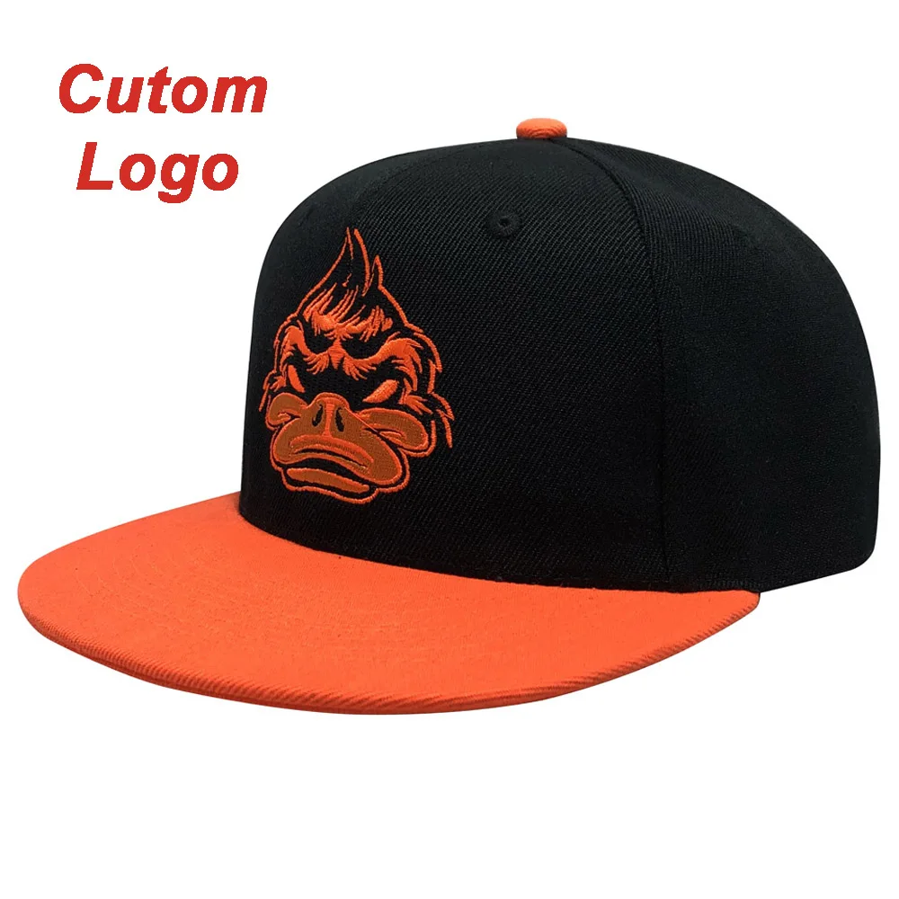 

Custom Duck Peaked Cap Flat Brim Bill Orange Colorable DIY Name Text Logo Unisex Headwear Hip hop Baseball Football Tennis Hat
