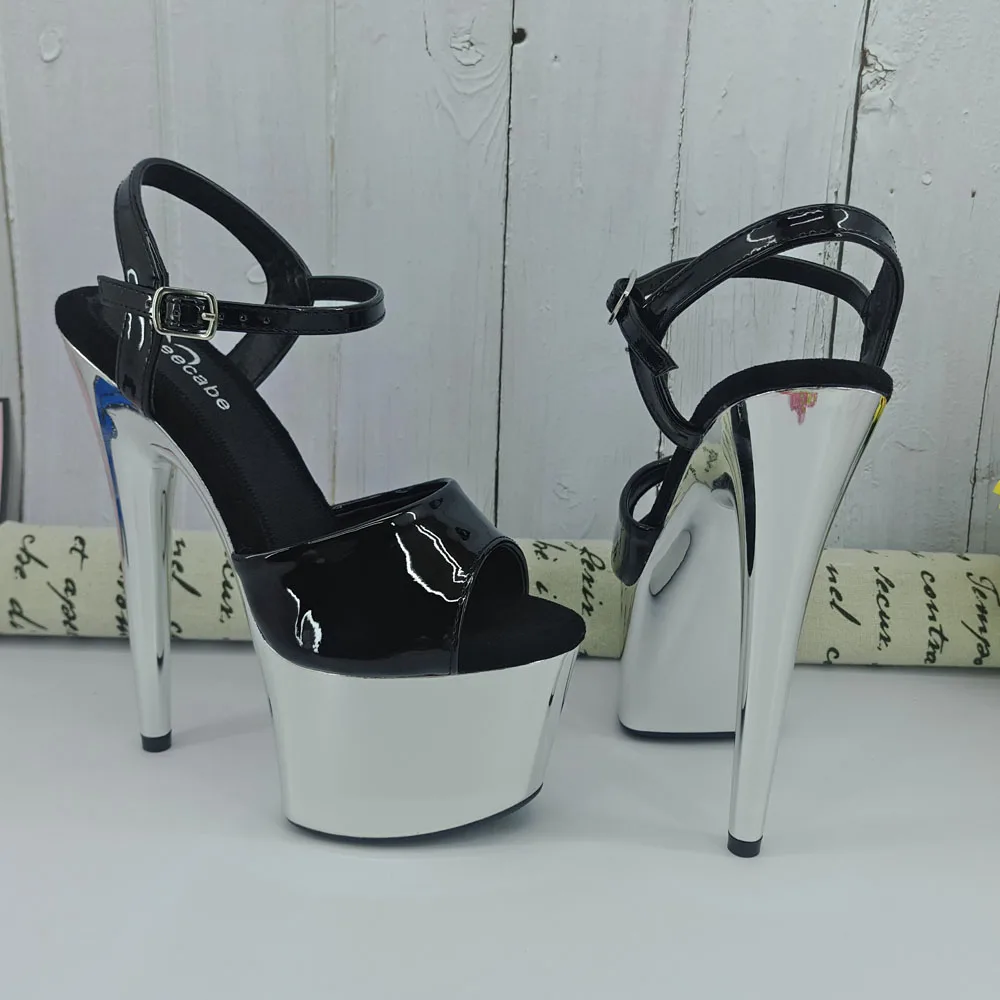 Leecabe Shinny Silver Color 17CM/7Inch Beige Women's Platform Sandals  party High Heels Shoes Pole Dancing Shoes
