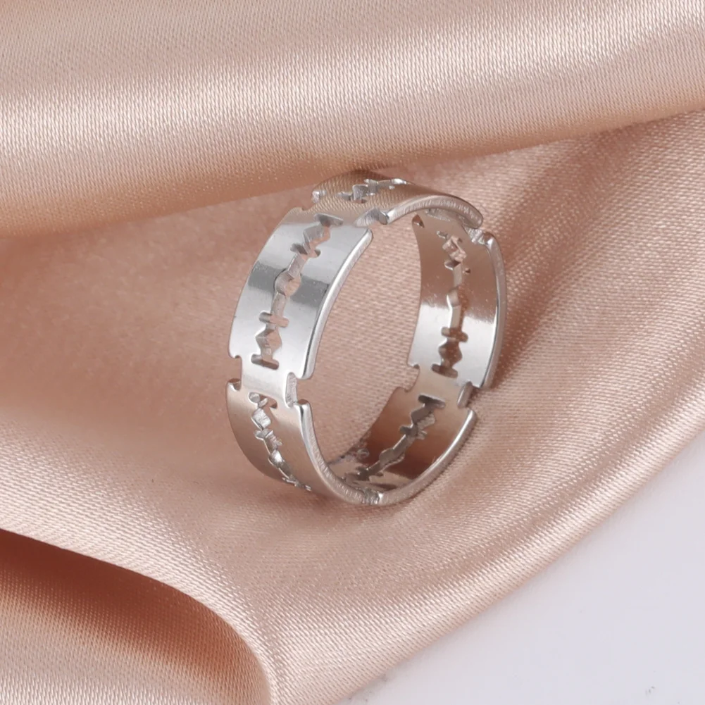 Stainless Steel Hip Hop Hollow Bladed Ring Punk Rock Black Silver Gold Color Finger Ring Lover Couple for Man And Women Jewelry