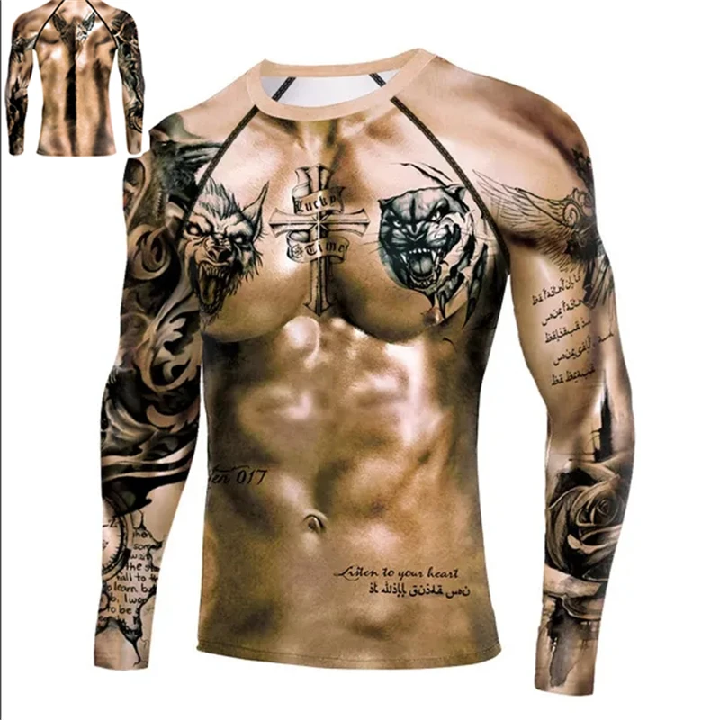Muscle Tattoo 3D Print T-Shirt Men Women Casual Fashion Dragon Long Sleeve T Shirts Sweatshirt Oversized Tees Tops Kids Clothing 2