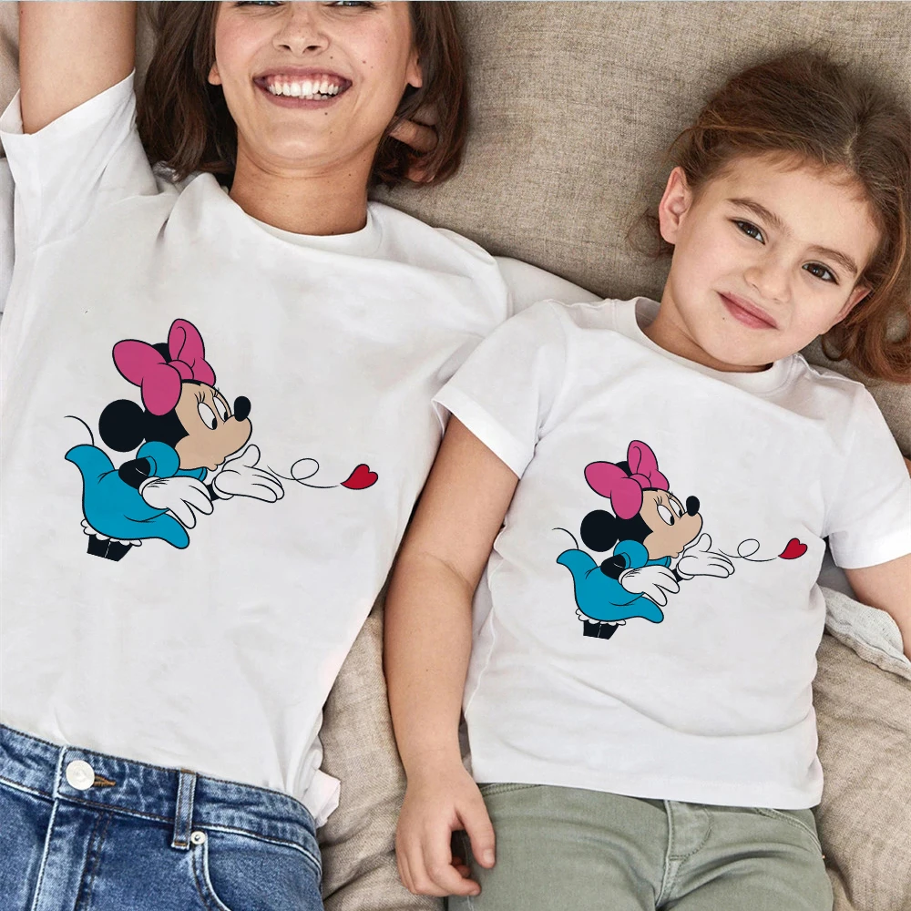 aunt and niece matching outfits Children's Girls Short Sleeve Infant jumpsuit Mother Kids Matches Clothes Cartoon Minnie Mouse Disney Top Dropship Romper Children's Set