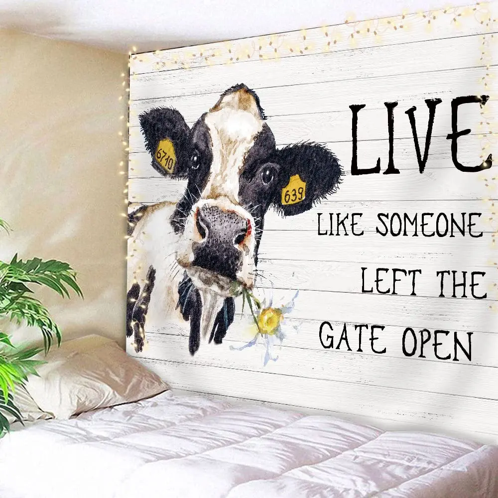 

Farm Cow Tapestry Farmhouse Horse Animal Wall Hanging Art Daisy Western Rustic Wood Watercolor Country Bedroom Living Room Decor