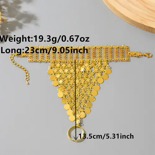 A Retro Ethnic Style Metal-Gilded Hollow-Carved Round Pendant Tassel Personalized Design Finger Chain - Image 6