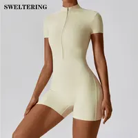 بدلة رياضية صيفية بأكمام قصيرة بسحاب لممارسة اليوجا طقم يوجا للسيدات ملابس للصالة الرياضية بدلة رياضية للرقص واللياقة البدنية 1