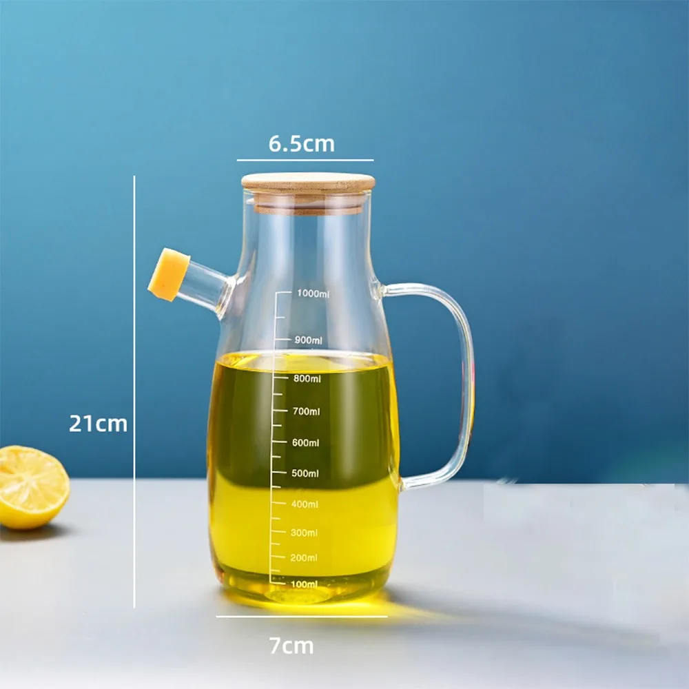 Large Transparent Heat-Resistant Glass Oil and Vinegar Dispenser with Handle and Lid