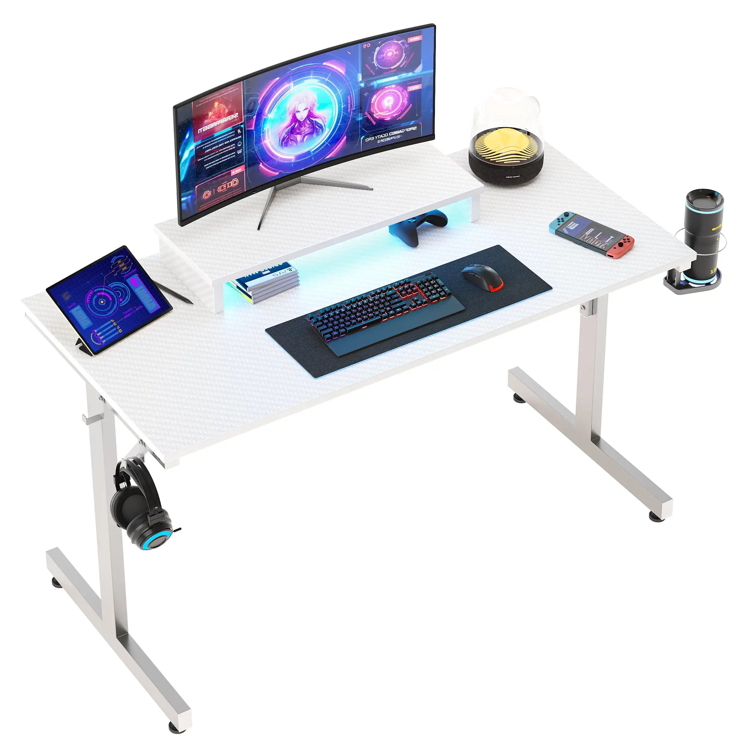 42 inch LED Gaming Desk with Monitor Stand PC Computer Gamer Home Office Table in White 5