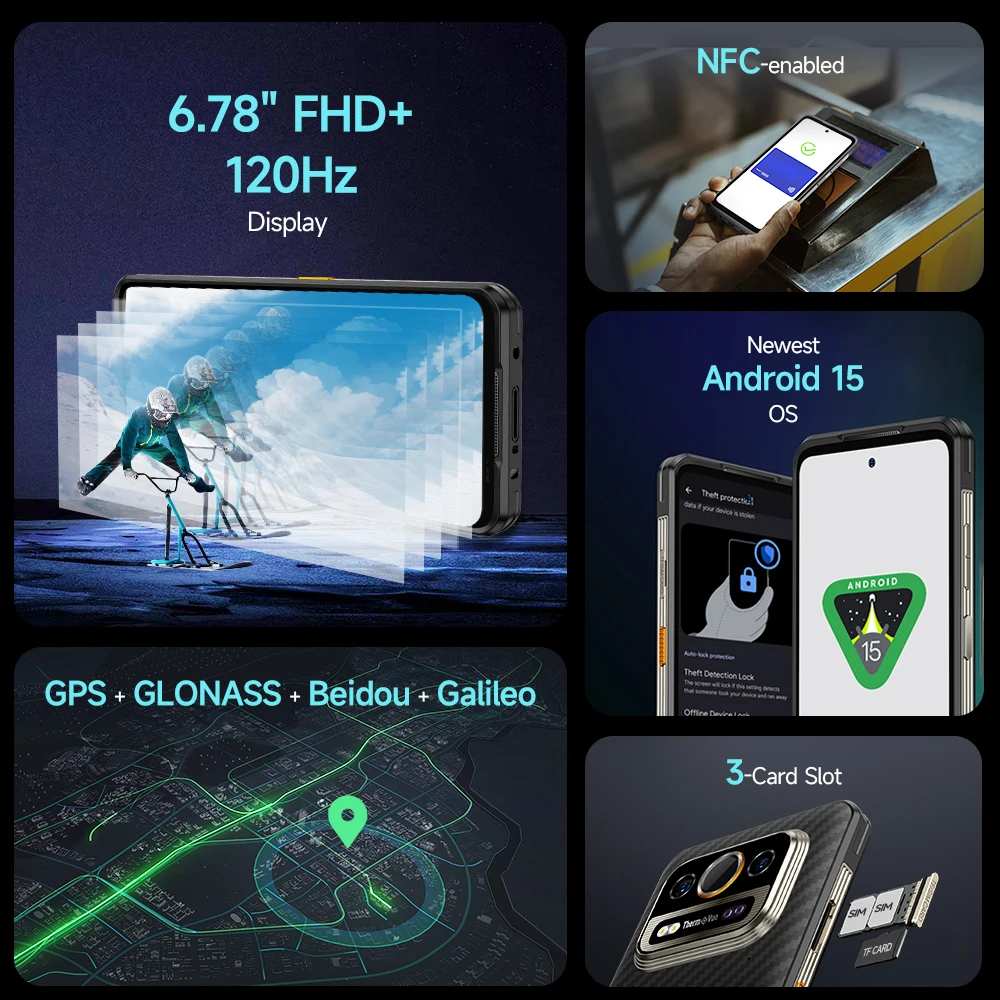 Ulefone Armor 25T Pro 5G  Rugged Phone  Android 15 30W Wireless Charging 50MP+64MP Night NFC Waterproof Smartphone