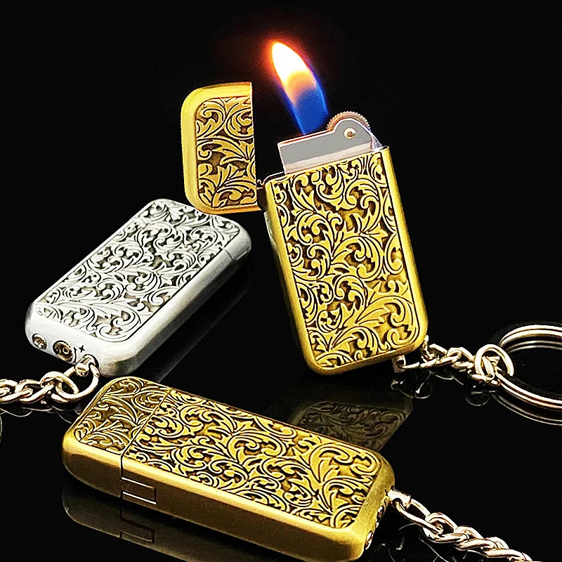 Ultra Thin Torch Lighters Keychain Flame Inflatable Butane Gas Cigarette Cigar Lighters Men Tool