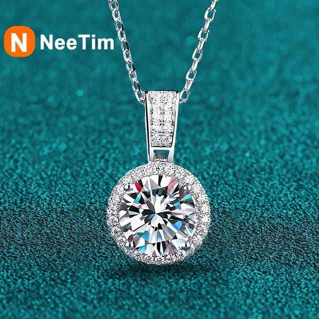 NeeTim – collier Moissanite 2 carats pour femmes, argent Sterling 100% S925 avec plaqué or blanc, bijoux en diamant de laboratoire, pendentif de mariage 1