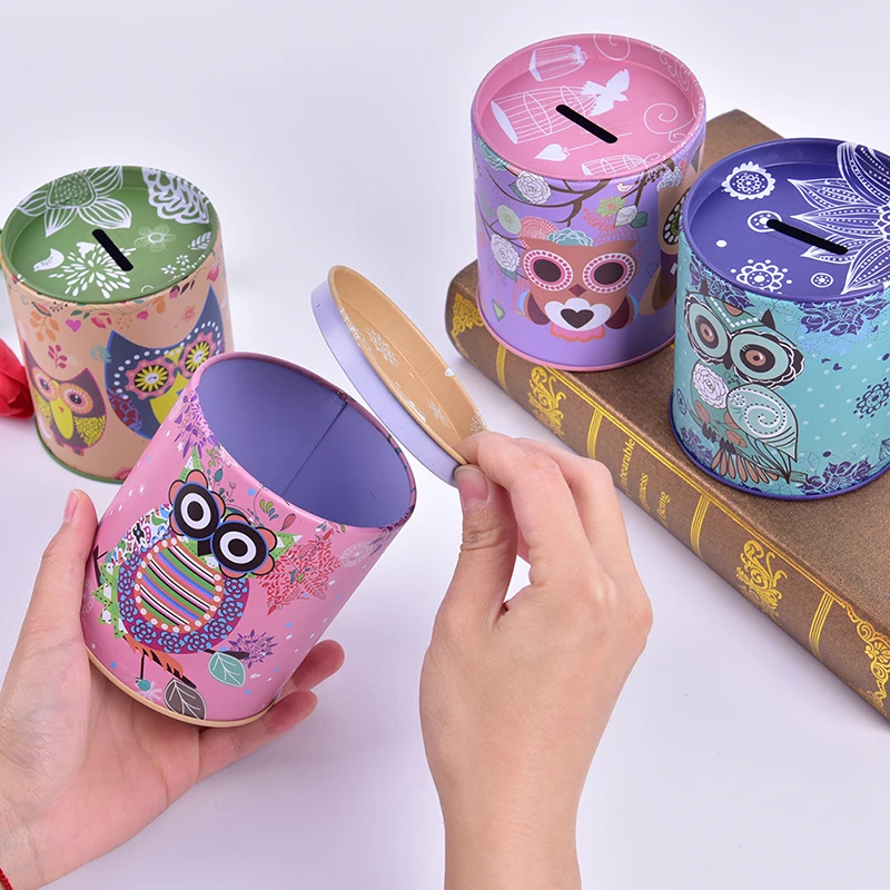 Vintage Owl Piggy Bank Tinplate Piggy Bank Children's Gifts Home Decoration Kid Gift Round Piggy Bank Money Box kawaii 2