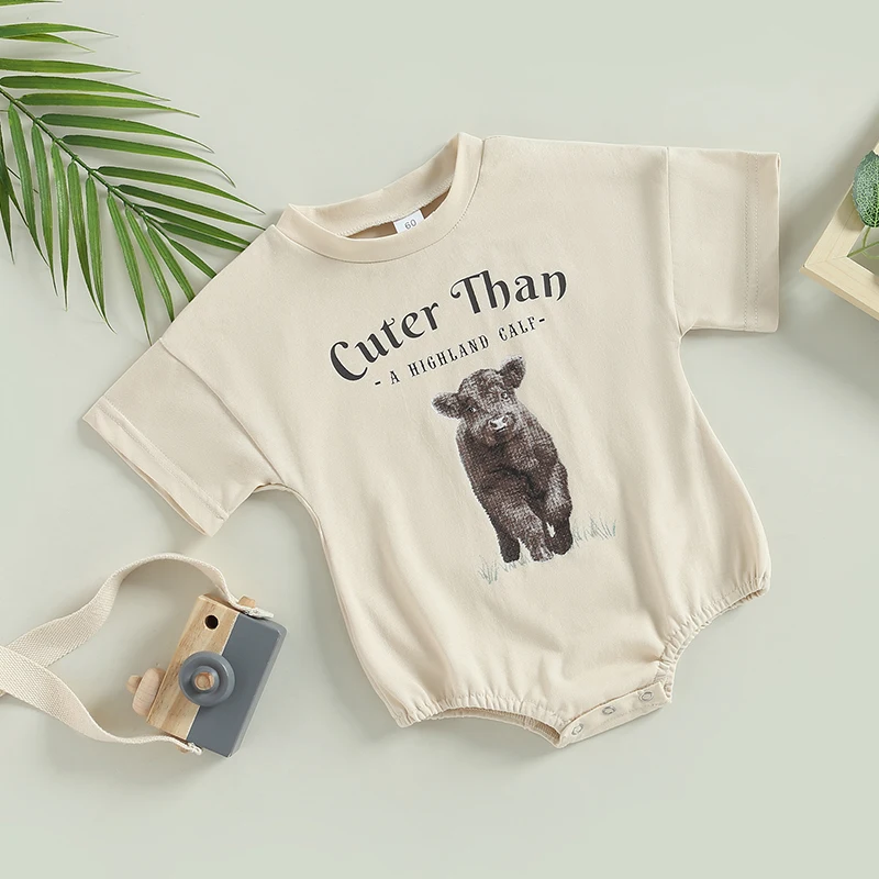 FOCUSNORM 5 Style Baby Girls Boys Cute Romper 0-18M Casual Short Sleeve O Neck Letter Cattle Print Sweatshirt Jumpsuits