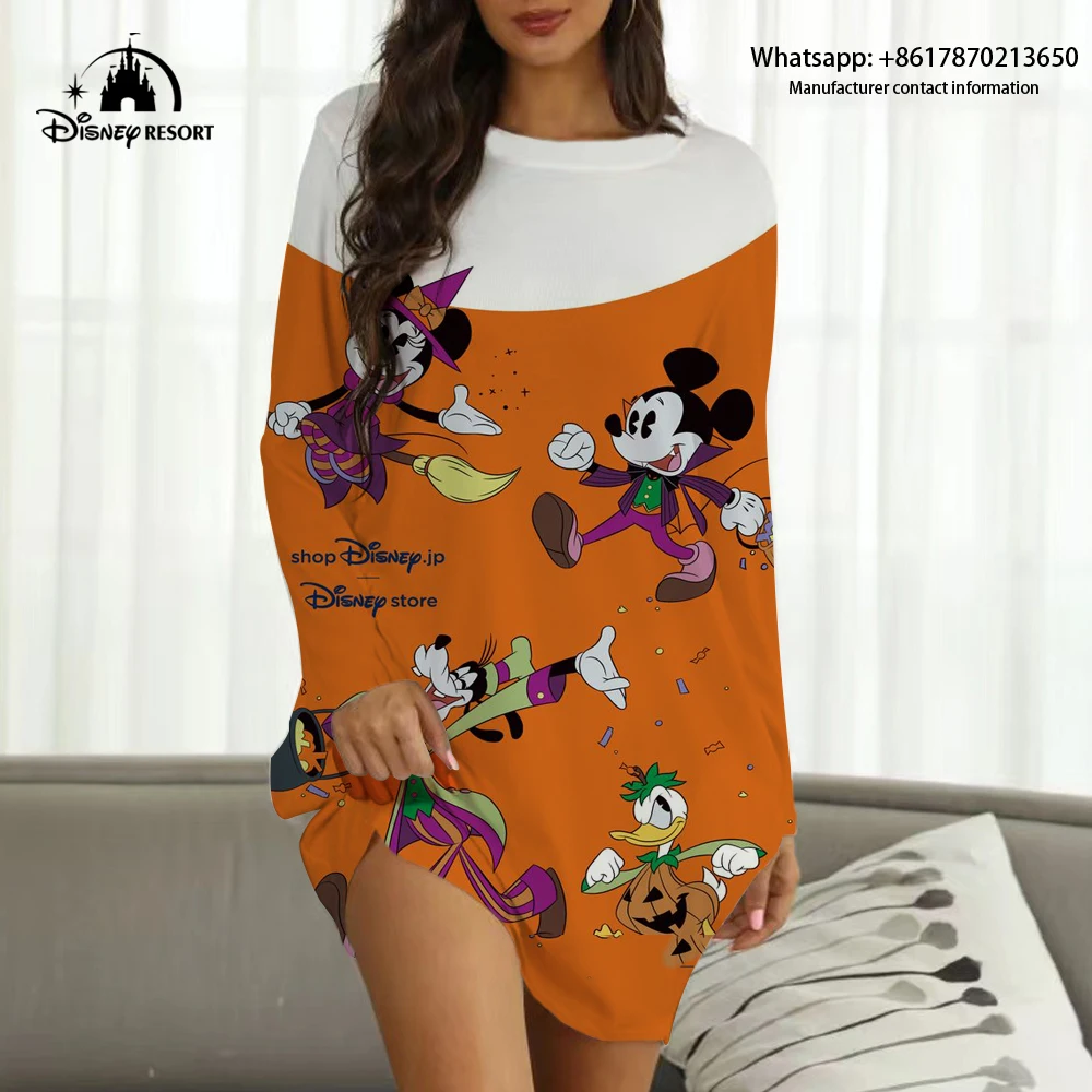 

Осень 2022, Рождество, новинка, бренд Disney, аниме Микки и Минни, домашняя одежда в стиле бохо, уличное женское сексуальное Клубное платье для веч...