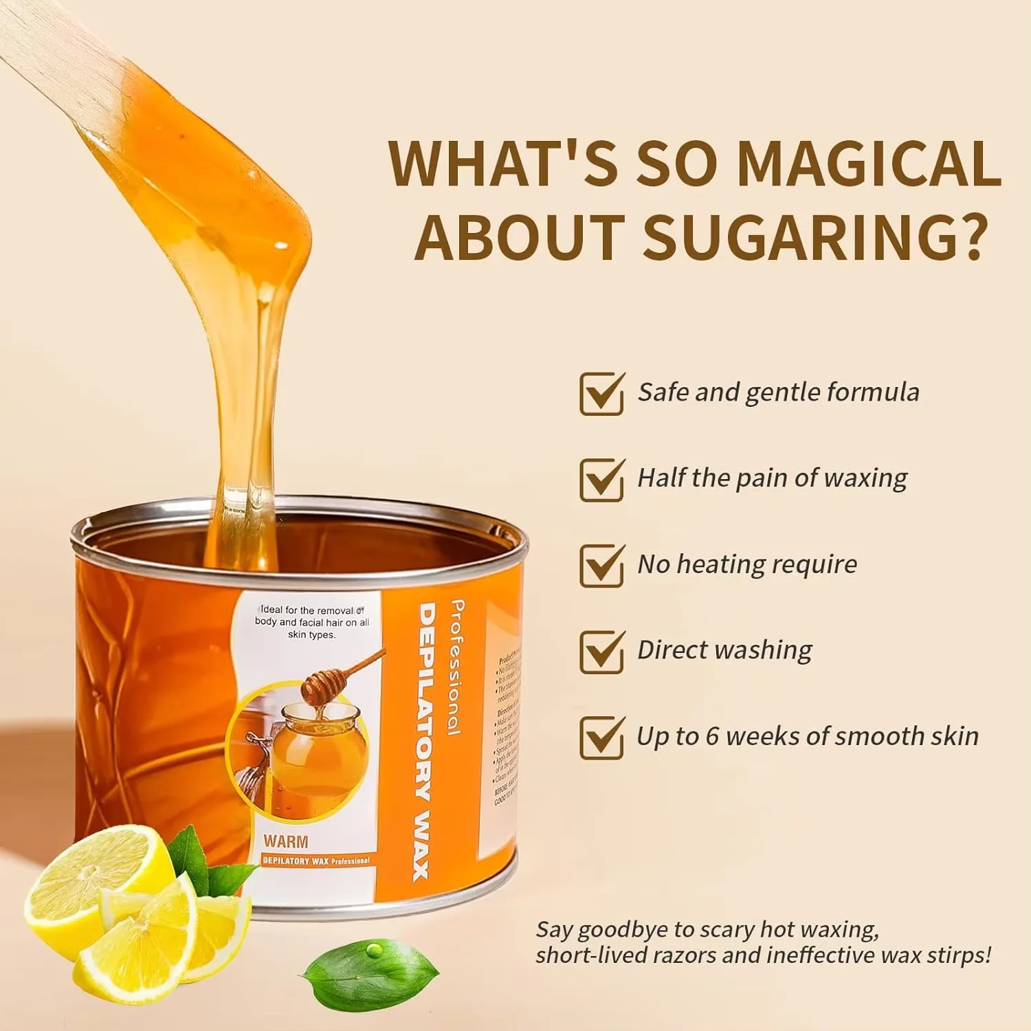 Depilatory Wax Hair Removal Sugaring Cold Sugar 500g Kit Natural Painless For Arm Leg Facial Underarm
