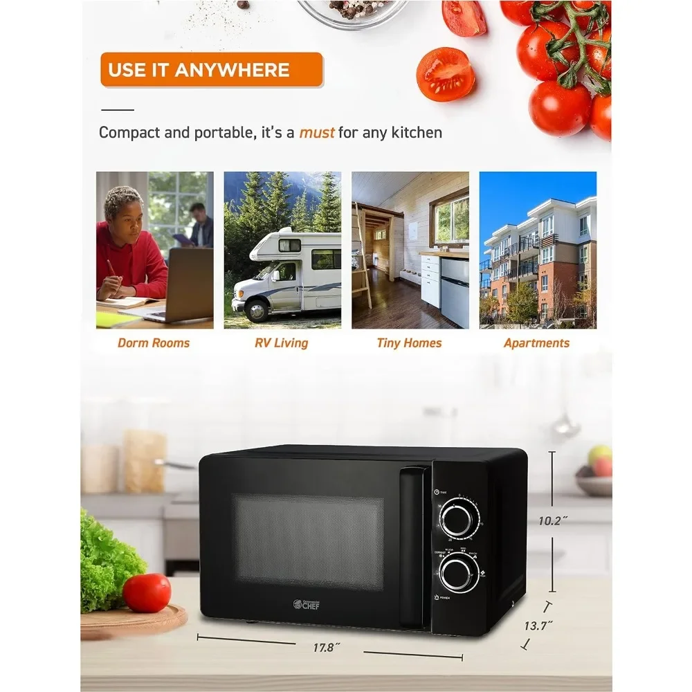 Black Microwave, with Rotary Switch Knob, 700W Countertop Small Microwave, with Microwave Turntable Plate, 6 Level Power 5