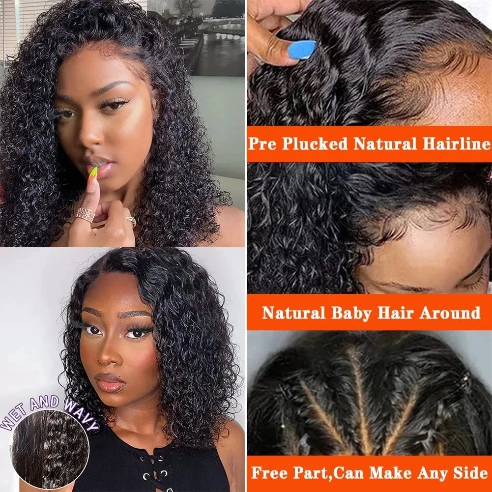 Super Double Drawn 250% Density Wear and Go Glueless Wig Deep Curly 13x4 Lace Transparent Lace Frontal Human Hair Wig PrePlucked