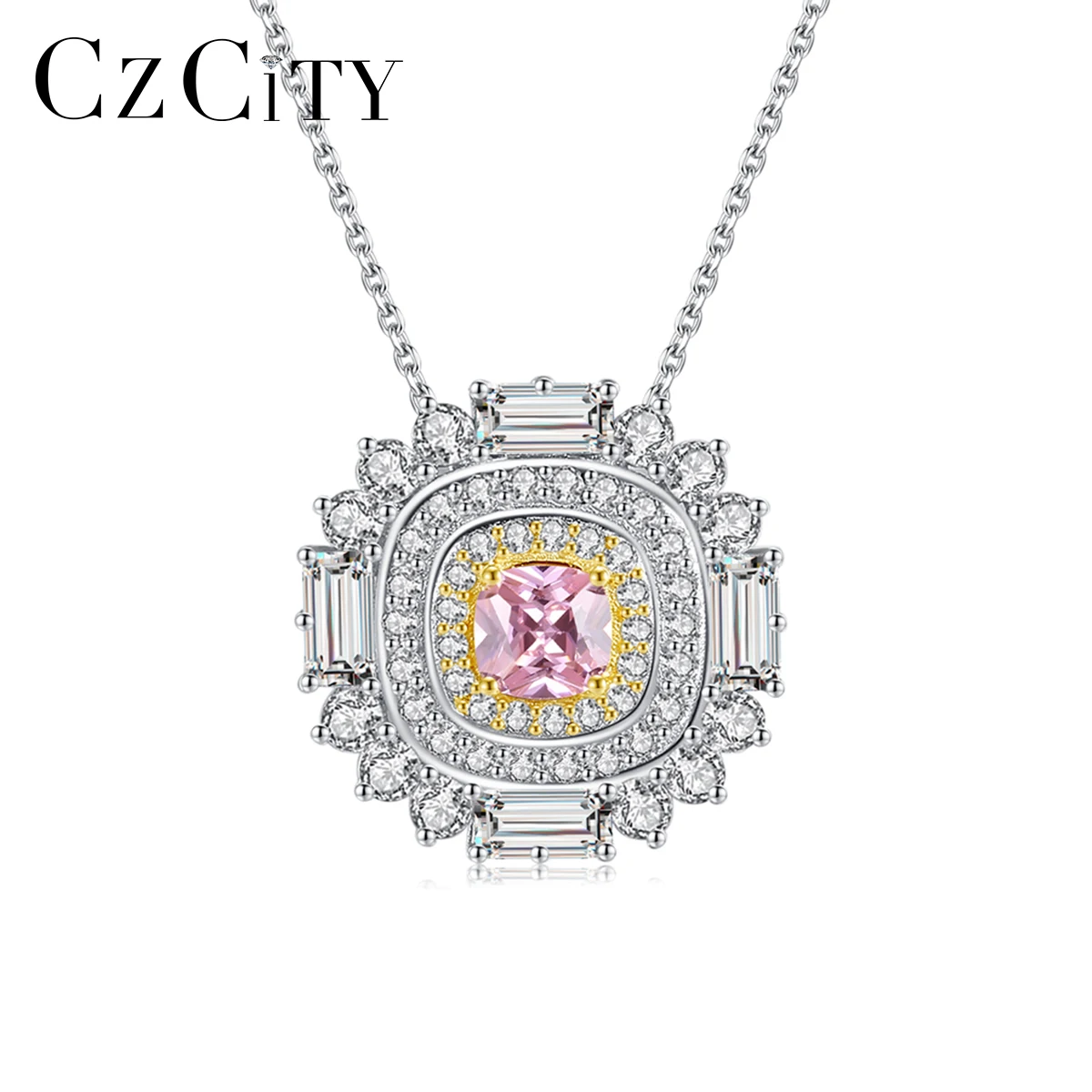 

CZCITY New Fashion Topaz Gemstone Pendant Necklaces for Women Wedding Engagement Fine Jewelry 925 Sterling Silver CZ Colar Gifts