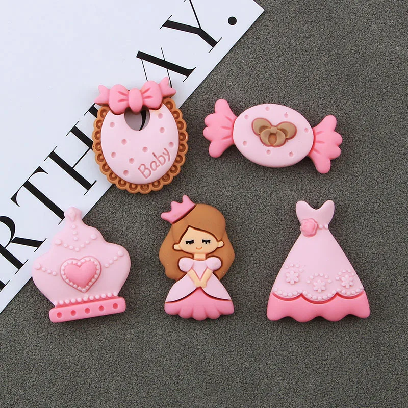 

Resin Pink Princess Cabochons Flatback 10pcs Cute Baby Apron Dress Candy Crown Flat Back Resins for Girls Bow Center Scrapbook