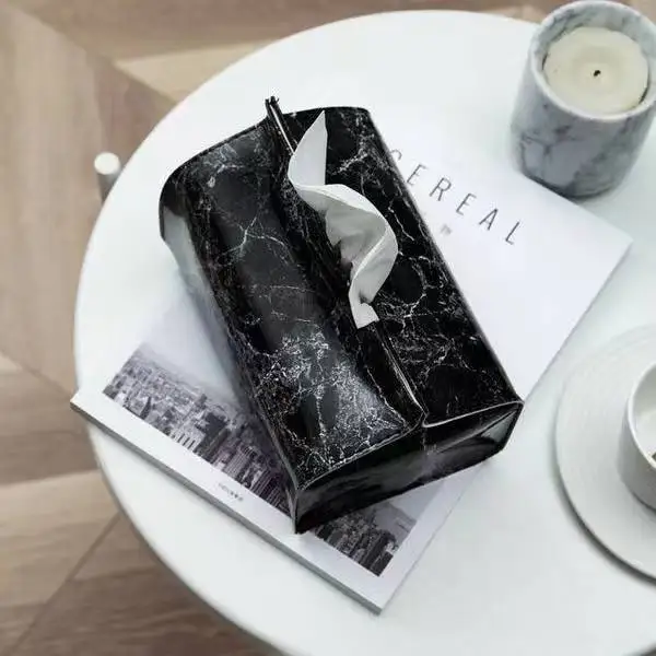 Tissue Case Box Container PU Leather Marble Pattern Napkin Holder Tissue Box Papers Bag Cosmetic Case Pouch Organizer Tissue Dispenser Tissue Box Napkin Holder