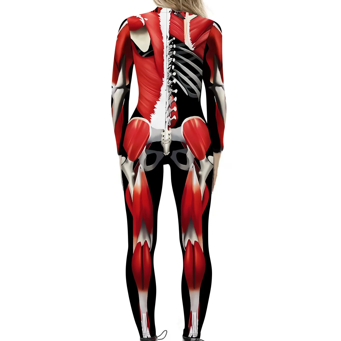 Halloween Horror Party Makeup Novelty White Bone Muscle Tissue Skeleton Skeleton Ball 3D Digital Printing Jumpsuit
