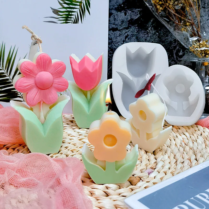 candle mold Plant Flower Aromatherapy 3D Flower-shaped Candle Making Soapy Plaster Craft Resin Diy Cake Baking Tool