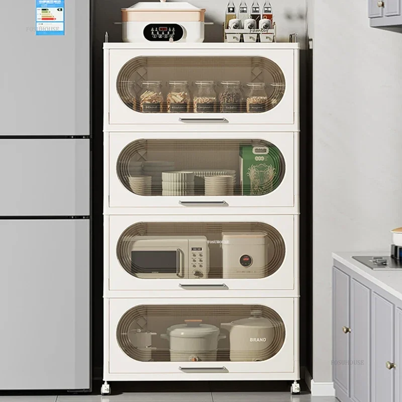 Nordic Multi-functional Home Portable Storage Cabinets Small Apartment Kitchen Cabinets Multi-layer Kitchen Cabinet with Pulleys 2