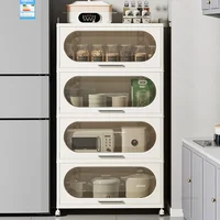 Nordic Multi-functional Home Portable Storage Cabinets Small Apartment Kitchen Cabinets Multi-layer Kitchen Cabinet with Pulleys 2