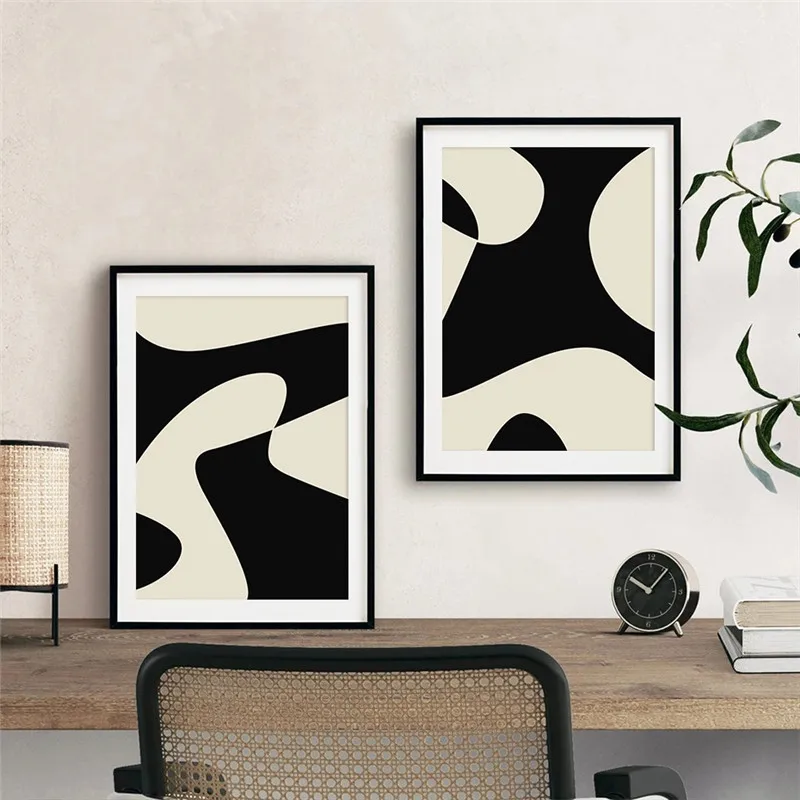 

Modern Abstract Geometric Black Beige Canvas Painting Wall Art Poster and Prints Living Room Decoration Home Decor Picture