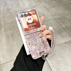 Cherry Pattern Glitter Bow Protective Phone Case with Bracelet - Hard Shell Back Cover - Razr 60 Ultra (A2)