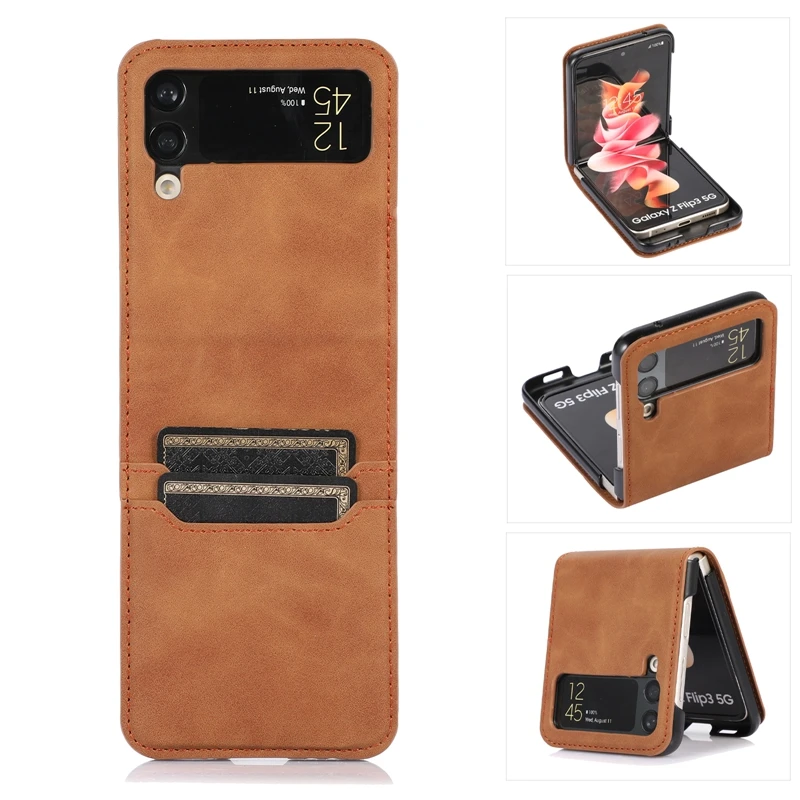 Card Slots Folding Wallet Case for Samsung Galaxy Z Flip 3 5G Skin Feel PU Leather Half-wrapped Cover for z flip3 galaxy z flip3 case