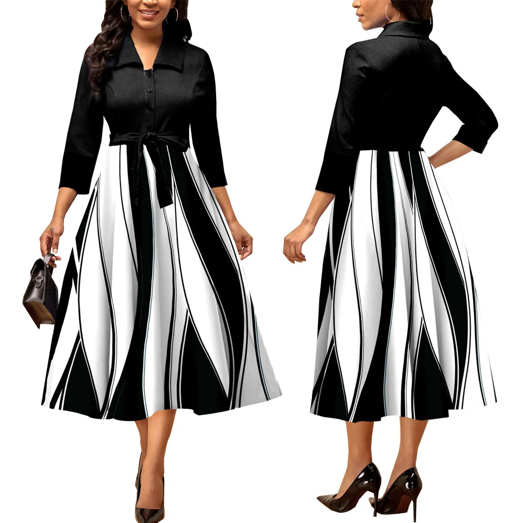 

11913 New Sexy and Fashionable Digital Print V-neck Mid Sleeve Women's Dress