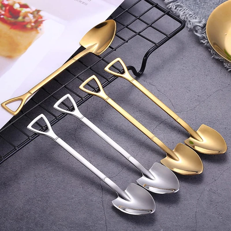 

4/8PCS Shovel Spoons Stainless Steel TeaSpoons Creative Coffee Spoon For Ice cream Dessert Scoop Tableware Cutlery set