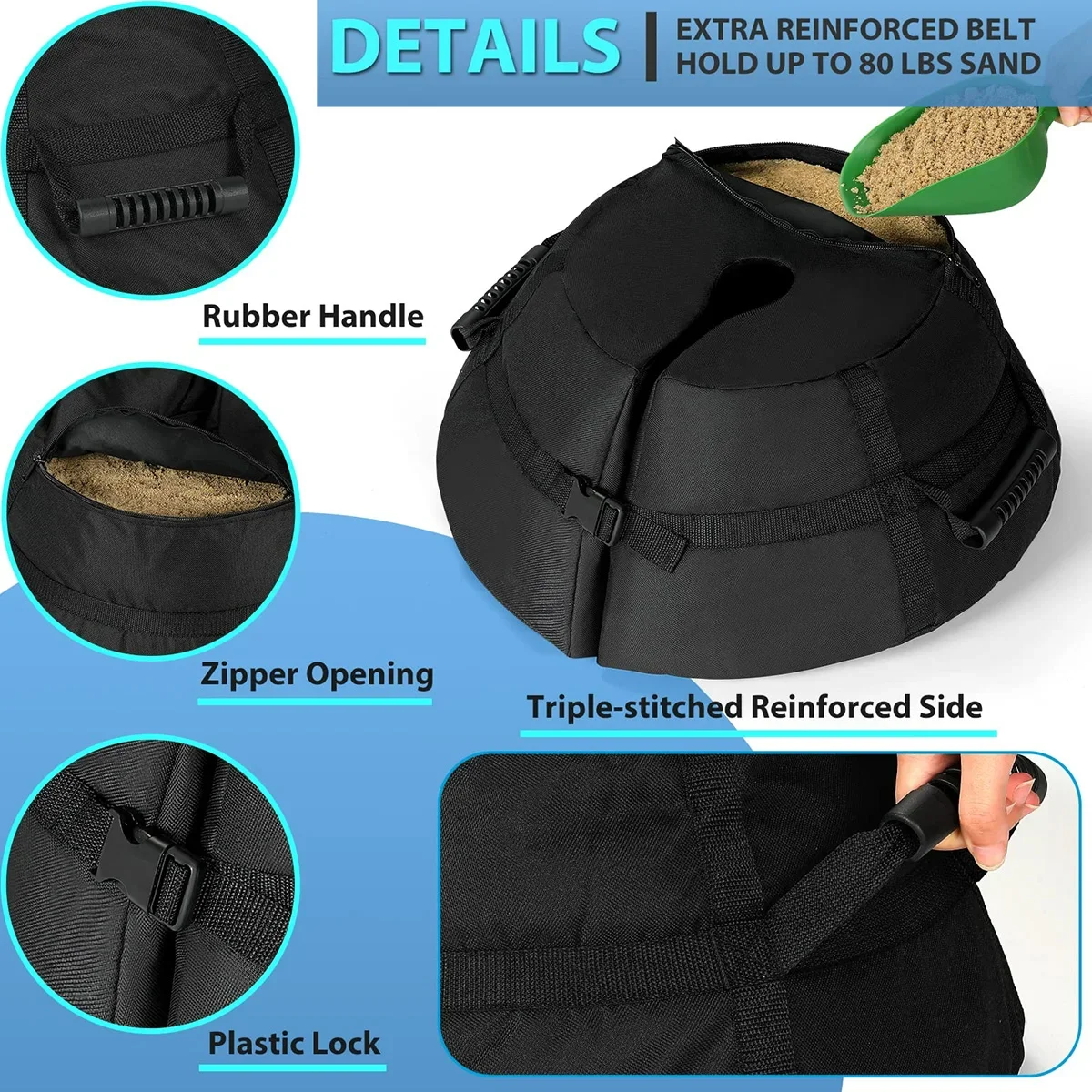 Umbrella Stand Heavy Duty Sand Bags Umbrella Base Weight Bag 600D Weatherproof Parasol Umbrella Stand Base with Shovel for Outdoor Courtyard