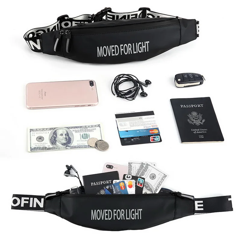 Waist Pack Fanny Pack Black Waterproof Money Belt Bag Men Women Sport Belt For Phone Travel