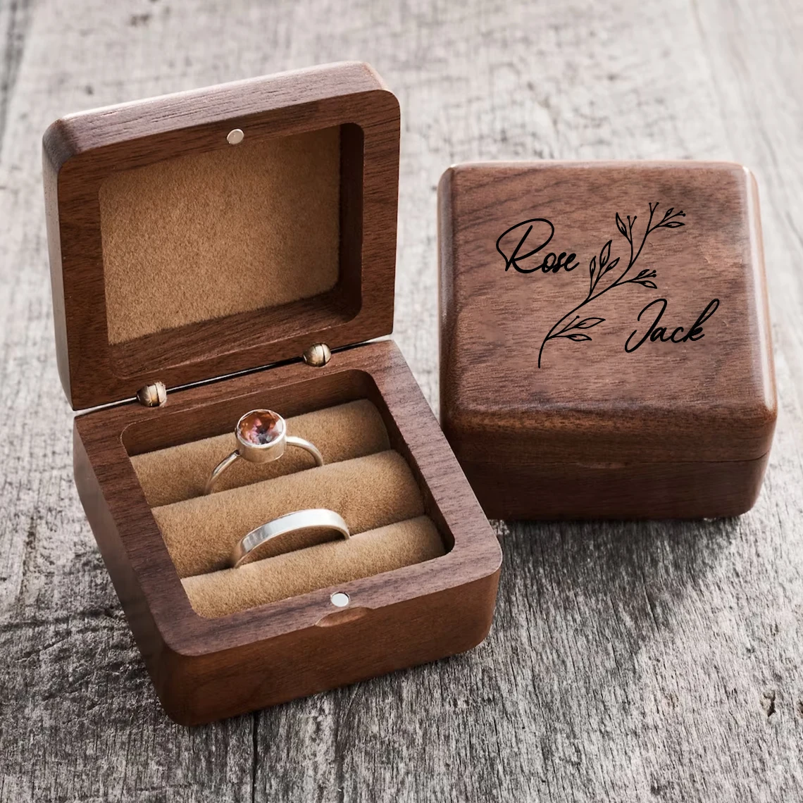 

Custom Wedding Ring Box Jewelry Box Custom Wood Ring Box-Engraved Anniversary Gift for Couple Mother day gift Ring Dish Storage