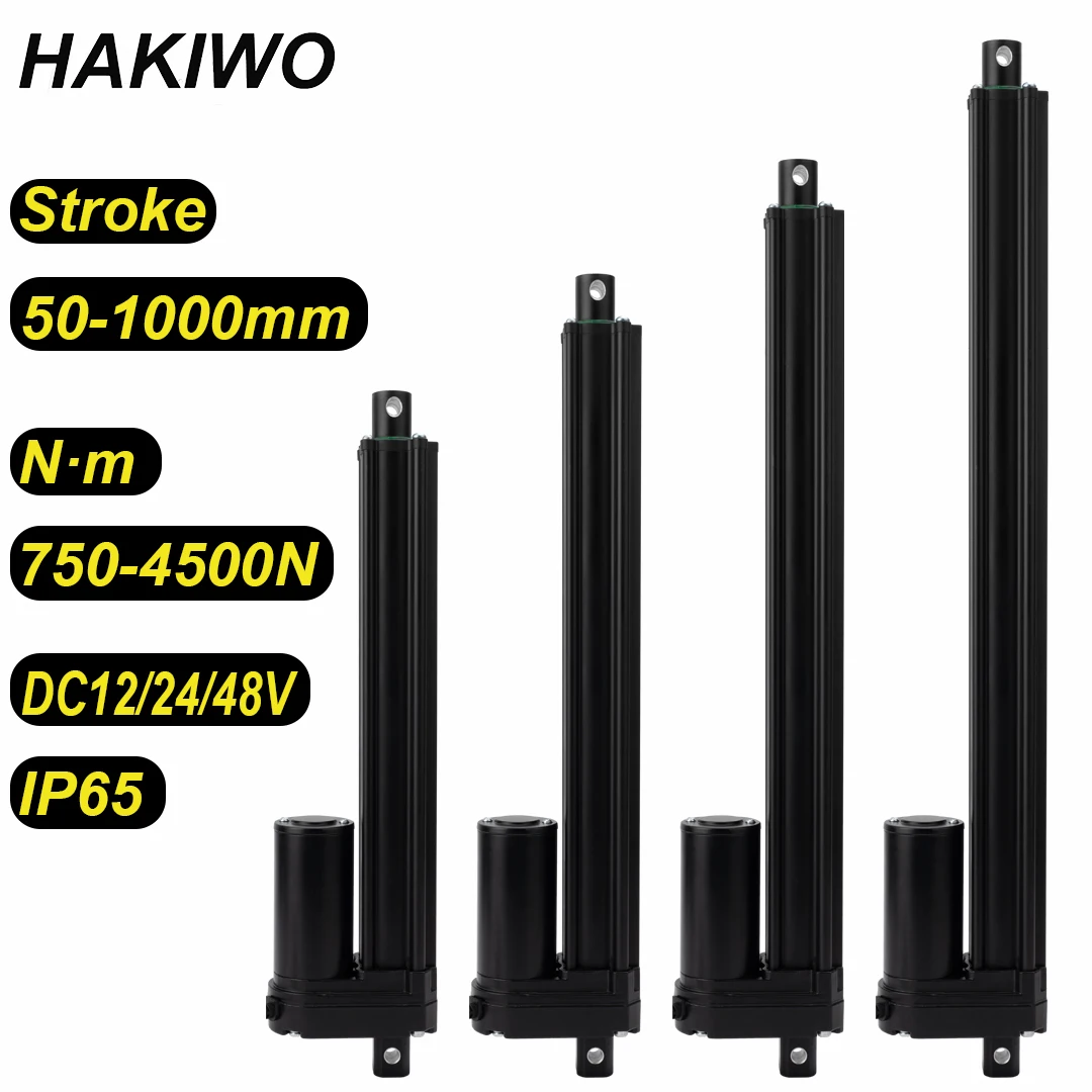 HAKIWO 4500N 12V 24V 선형 액추에이터 100mm 300mm 450mm 500mm 700mm 1000mm 스트로크 태양 추적기 전기 실린더 도어 오프너