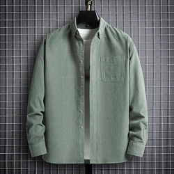 New men's corduroy 100% cotton super soft shirt casual comfortable pocket regular fit men's long sleeve business formal shirt